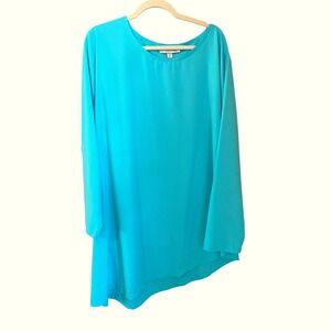 Coolibar Size 2X UPF 50+ Felanti Long-Sleeve Longline Tunic Top Aqua Blue Asym